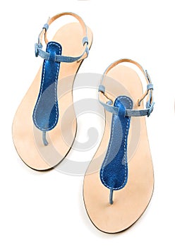 Blue metallized leather flip flop sandals