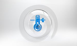 Blue Meteorology thermometer measuring icon isolated on grey background. Thermometer equipment showing hot or cold