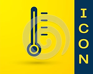 Blue Meteorology thermometer measuring icon isolated on yellow background. Thermometer equipment showing hot or cold