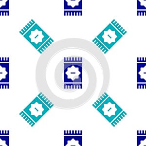 Blue Mexican carpet icon isolated seamless pattern on white background. Vector