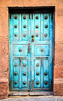 Blue Mexican Front Doors with Copper Door Handle