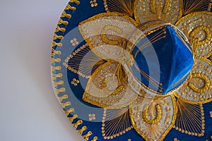 Blue Mexican velvet sombrero, isolated on white