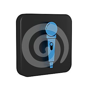 Blue Microphone icon isolated on transparent background. On air radio mic microphone. Speaker sign. Black square button.