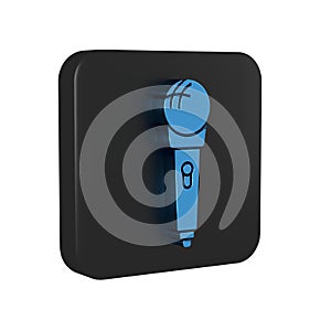 Blue Microphone icon isolated on transparent background. On air radio mic microphone. Speaker sign. Black square button.