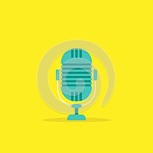 Blue microphone icon. podcast, voice chat logo. Radio, podcast, open air concept
