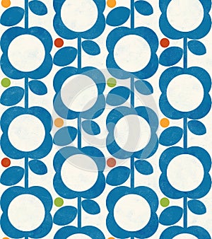 Blue mid century floral illustration