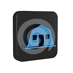 Blue Military barracks station icon isolated on transparent background. Airstrikes architecture army. Black square