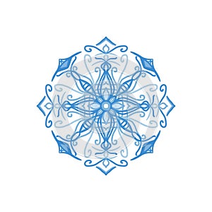 Blue minimal mandala on white background