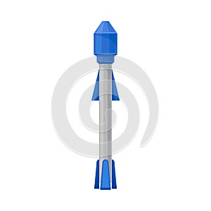 Blue missile with gray stripes. Vector illustration on a white background.