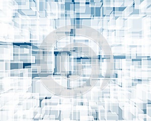 Blue mist Geometric composition in perpective with transparent cubes