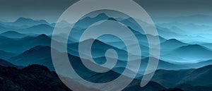 Blue Misty Mountain Range Landscape