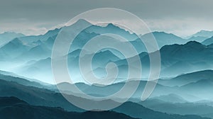 Blue Misty Mountain Range Landscape