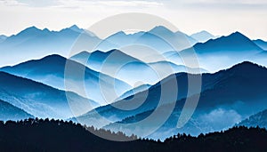 Blue Misty Mountain Range Landscape