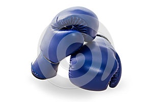 Blue mitt or boxing glove isolated on white background.