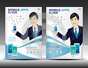 Blue Mobile Apps flyer template design, magazine ads