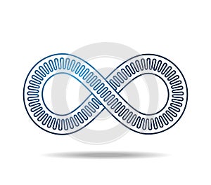 Blue mobius loop made of three lines, inner one undulating. The sign of infinity. Infinity symbol 8 eight