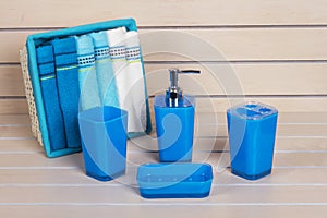 Blue Modern Bath Accessories with towel basket