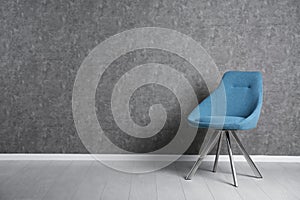 Blue modern chair for interior design on wooden floor at gray