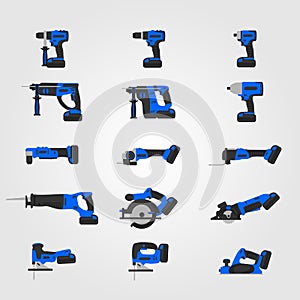 Blue modern cordless power tools set