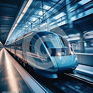 Blue modern electric train that heralds a new era of sustainable and sophisticated travel