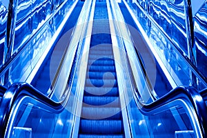 Blue modern escalator