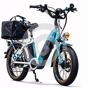The blue modern mid drive motor e bike pedelec with electric engine middle mount is battery powered.