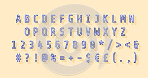 Blue modern rounded alphabet set. Vector decorative typography. Decorative typeset style. Latin script for headers. Trendy letters