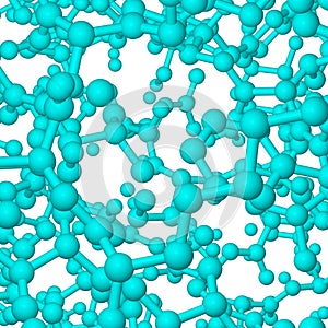 Blue molecular structures on white background