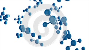 Blue molecules or atom on white background. Abstract structure in digital technology science, chemistry, and medical concept, 3d