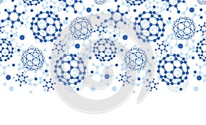 Blue molecules texture horizontal seamless pattern
