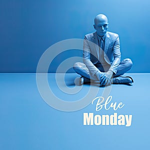 Blue Monday concept with sad man 3d illustration