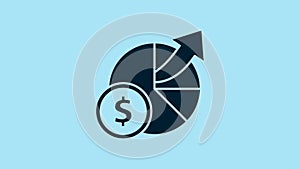 Blue Money and diagram graph icon isolated on blue background. Financial analytics, budget planning, finance managemen