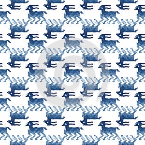 Blue monochrome polka dot deers creating striped pattern on white background.