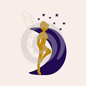 Blue moon, fairy and stars illustration