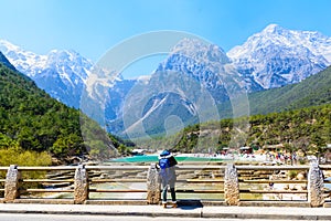 Blue moon valley in lijiang city yunan , China, Backpacker is en