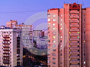 Blue morning twilight over residential quarter