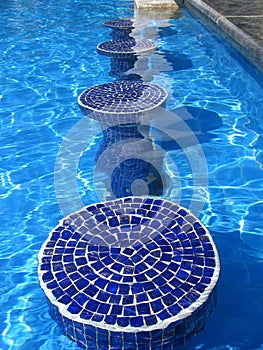 Blue mosaic pool seats