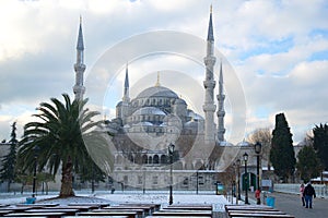 The Blue Mosque on a cloudy January day. Winter Istanbul