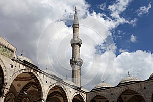 Blue Mosque courtyard and minaret