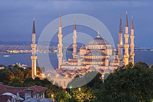 The Blue Mosque at dusk, Istanbul. Turkey. photo