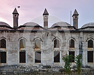 Blue mosque exterior wall, dusk time.