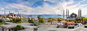 The Blue Mosque and Hagia Sophia, Istanbul panorama, Turkey