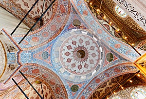 Blue Mosque interior from below, Istanbul, Turkey