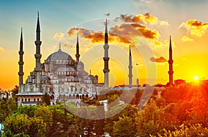 Blue Mosque in Istanbul at sunset