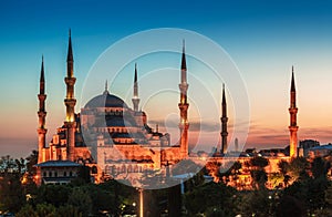 Blue Mosque in Istanbul, with sunset