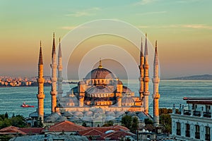 Blue mosque in Istanbul in sunset photo