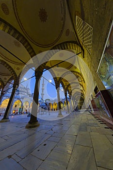 The Blue Mosque in Istanbul, Turkey.fisheye wide-angle panorama.