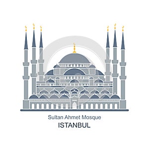 The Blue Mosque, Istanbul, Turkey. Flat icon