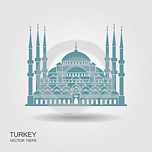 The Blue Mosque, Istanbul, Turkey. Flat icon with shadow