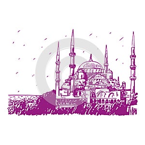 Blue Mosque. Istanbul, Turkey. Graphic illustration